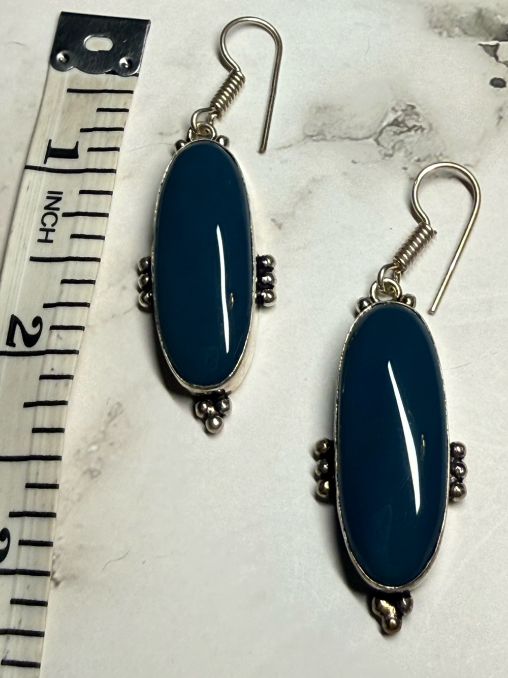 Sterling Silver Teal Oval Drop Earrings - Elegant Women's Jewelry